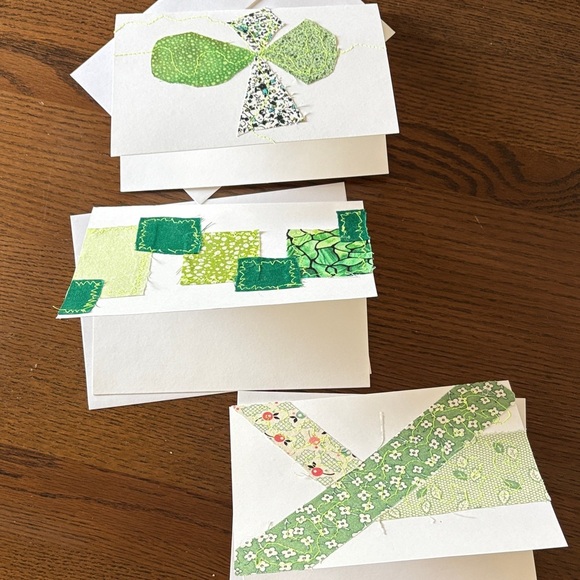 Handmade Green and White Greeting Cards with fabric - Picture 2 of 5